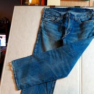 Pair of men's silver jeans.